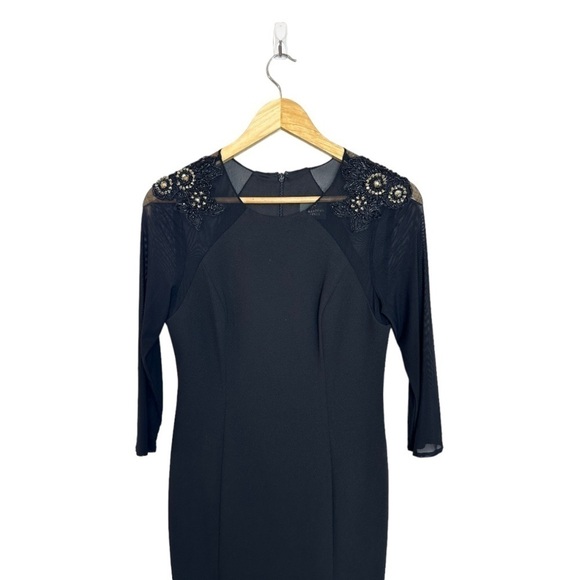 Adrianna Papell - Short Black Crepe Dress Sheer sleeves beaded embroidered 2 - Picture 3 of 9
